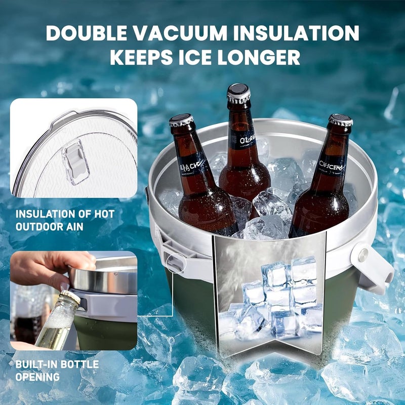 COKTIK 7L Vacuum Insulated Ice Bucket with Lid，Large Capacity Stainless Steel Beverage Bucket for Cocktail, Champagne, Wine, Beer，Large Parties（Army Green） - Image 3